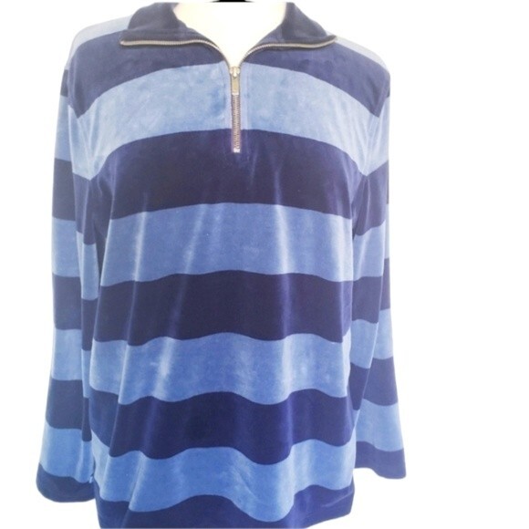 LAUREN RL Super Soft PullOver Blue Striped Hoodie - Picture 4 of 12
